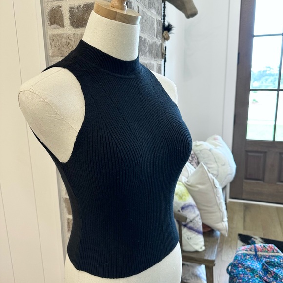 *NWOT* ABERCROMBIE & FITCH Crop Halter Sweater in Black V-Knit — M - Picture 2 of 3